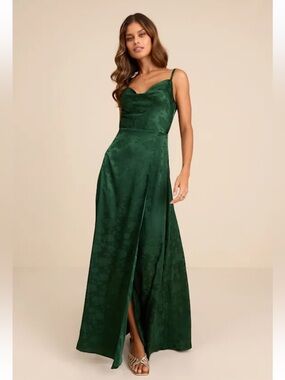 Lulu's Simply Dreamy Emerald Green Maxi Dress with Cowl Neck